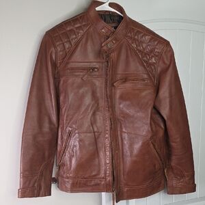 Men's Quilted Brown Leather Jacket